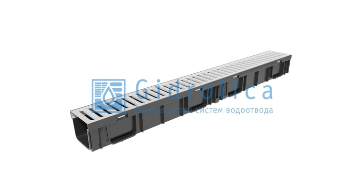 Комплект Gidrolica Light: лоток водоотводный ЛВ -10.11,5.9,5 - пластиковый с решеткой РВ -10.10,8.100 стальной оцинкованной, кл. A15